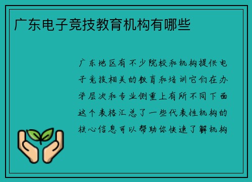 广东电子竞技教育机构有哪些